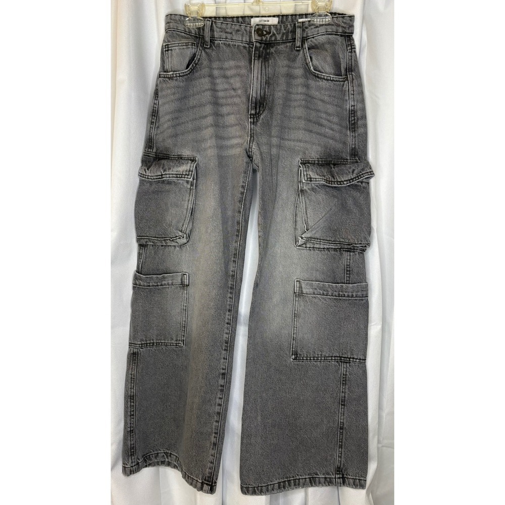 Discontinued Cotton On High Rise Wide Leg Cargo Jeans Shadow Grey Y2K Streetwear